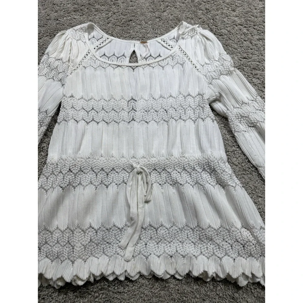 Free People Boho Lace Pattern Floral Art‎ Deco Blouse Whimsical Cottagecore XS